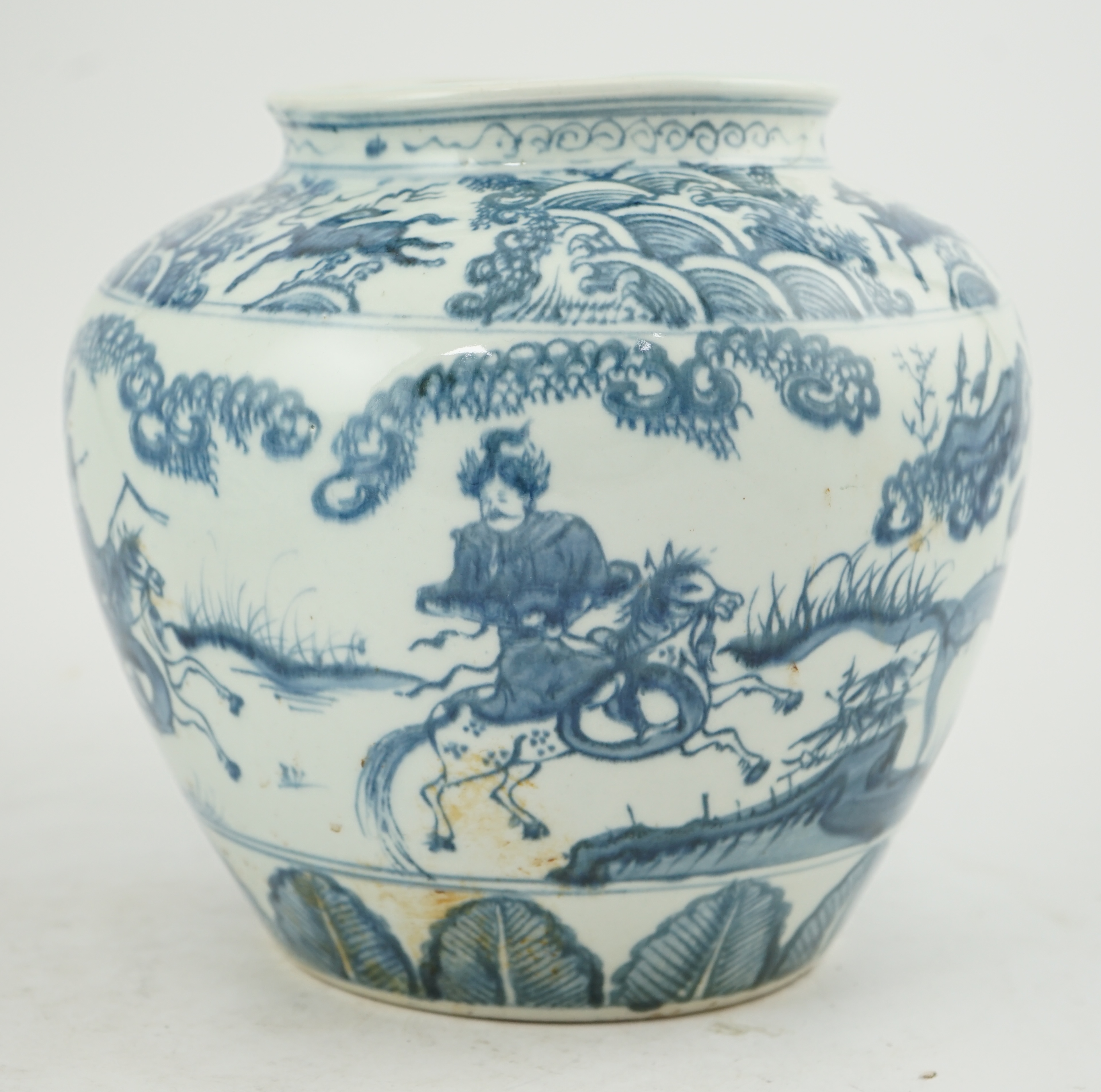 A Chinese blue and white ovoid jar, guan, Ming style